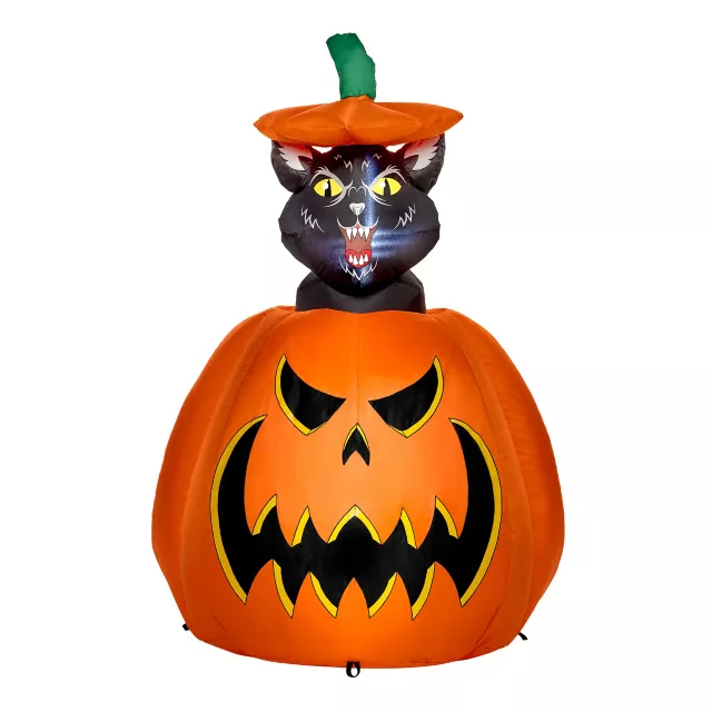 3 Ft 7 In Light-Up Animated Rising Pumpkin Cat Inflatable Decoration at Spirit Halloween
