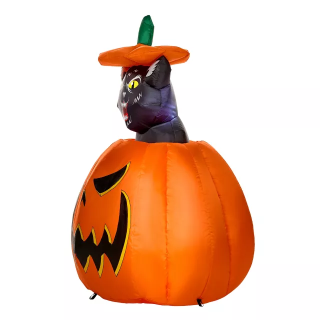 3 Ft 7 In Light-Up Animated Rising Pumpkin Cat Inflatable Decoration at Spirit Halloween