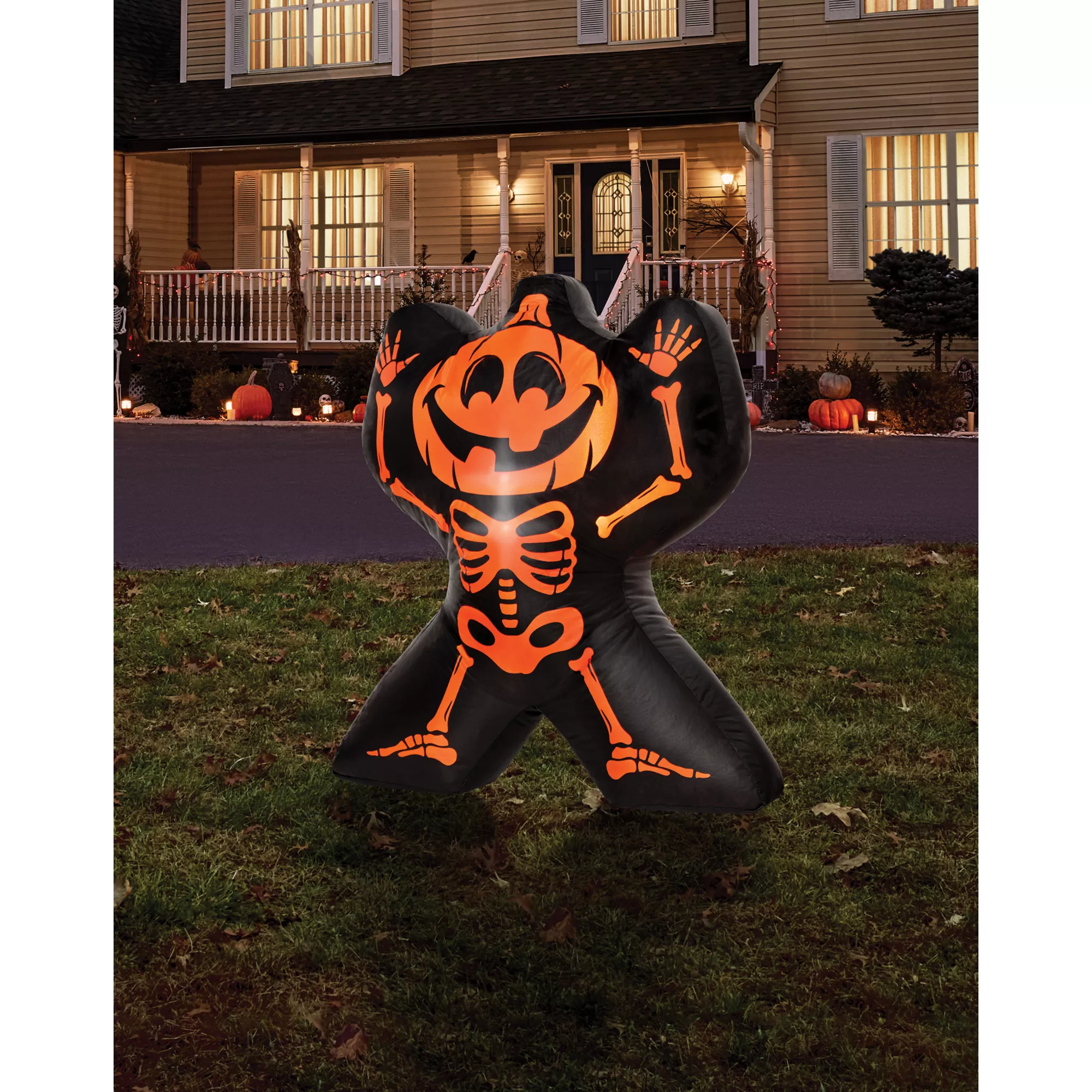 2 Ft Light-Up Jack-O-Lantern Skeleton Inflatable Decoration at Spirit Halloween