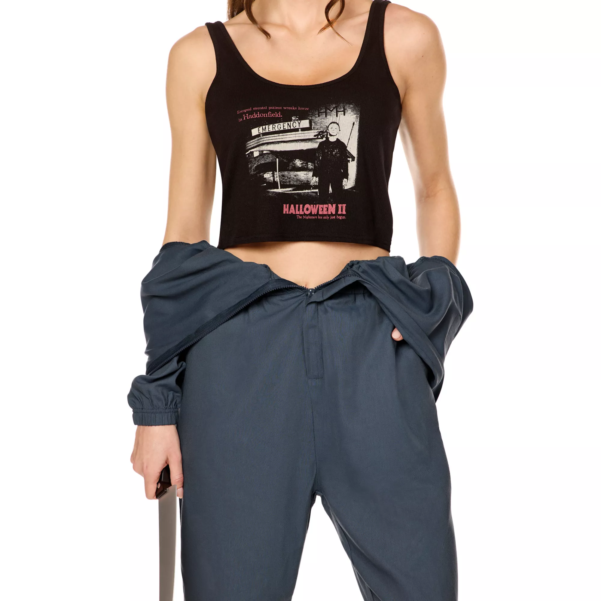 Adult Michael Myers Jumpsuit with Crop Top Costume - Halloween II at Spencer's