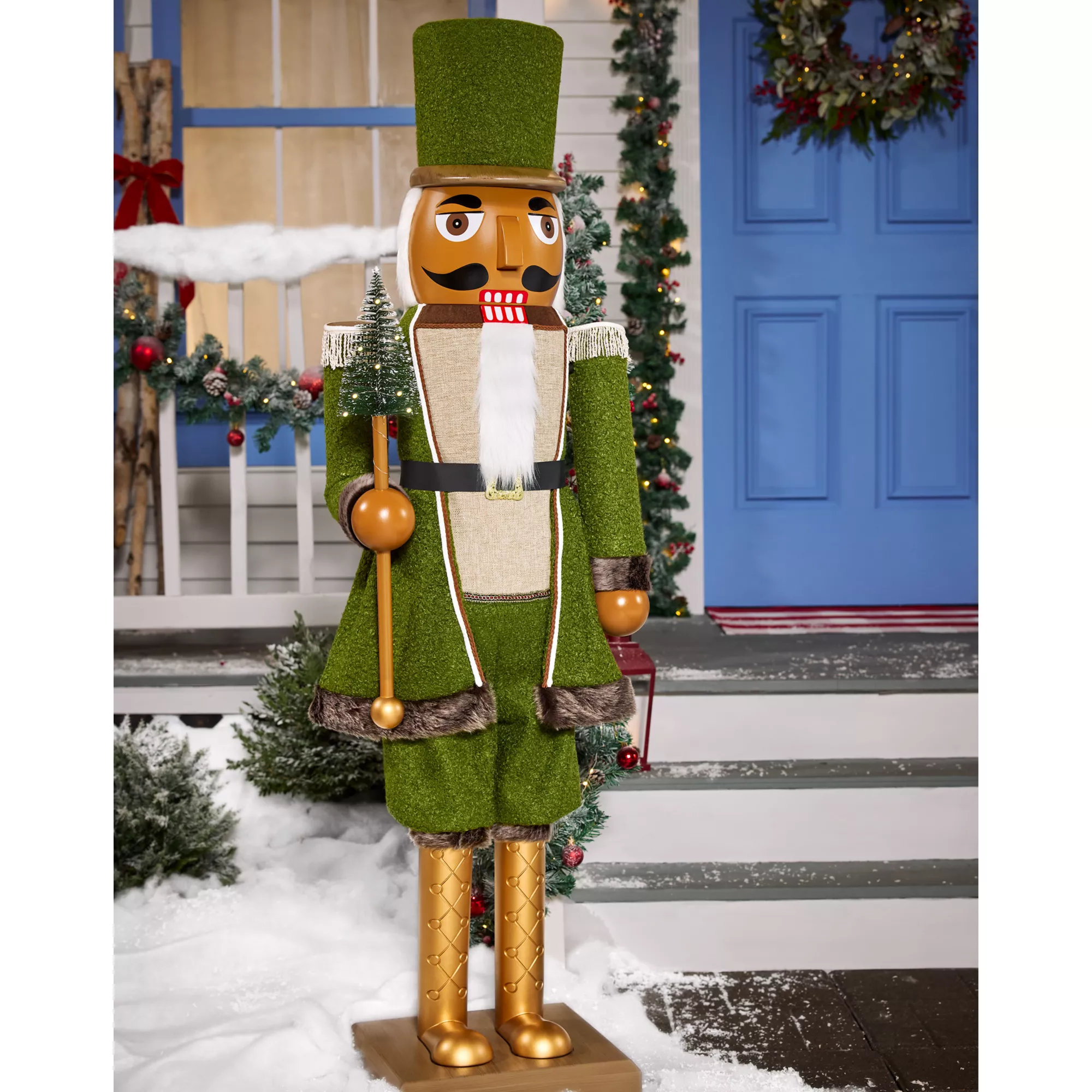 5 Ft 3 In Collapsible Animated Green Bouclé Nutcracker at Spirit Halloween