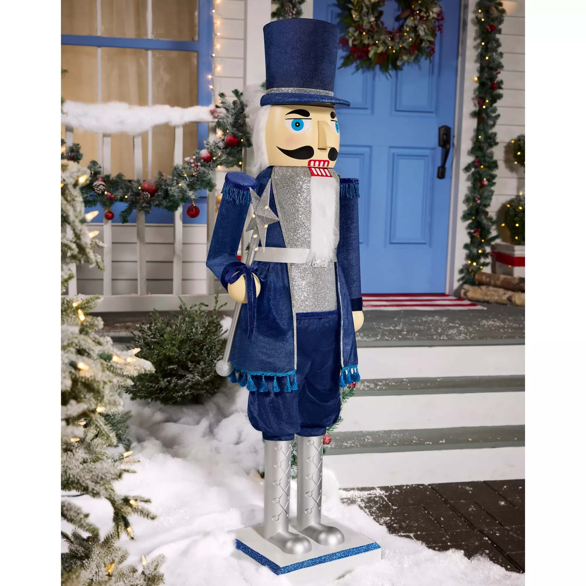 5 Ft 2 In Collapsible Animated Navy Blue Nutcracker at Spirit Halloween