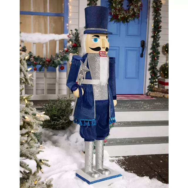 5 Ft 2 In Collapsible Animated Navy Blue Nutcracker at Spirit Halloween