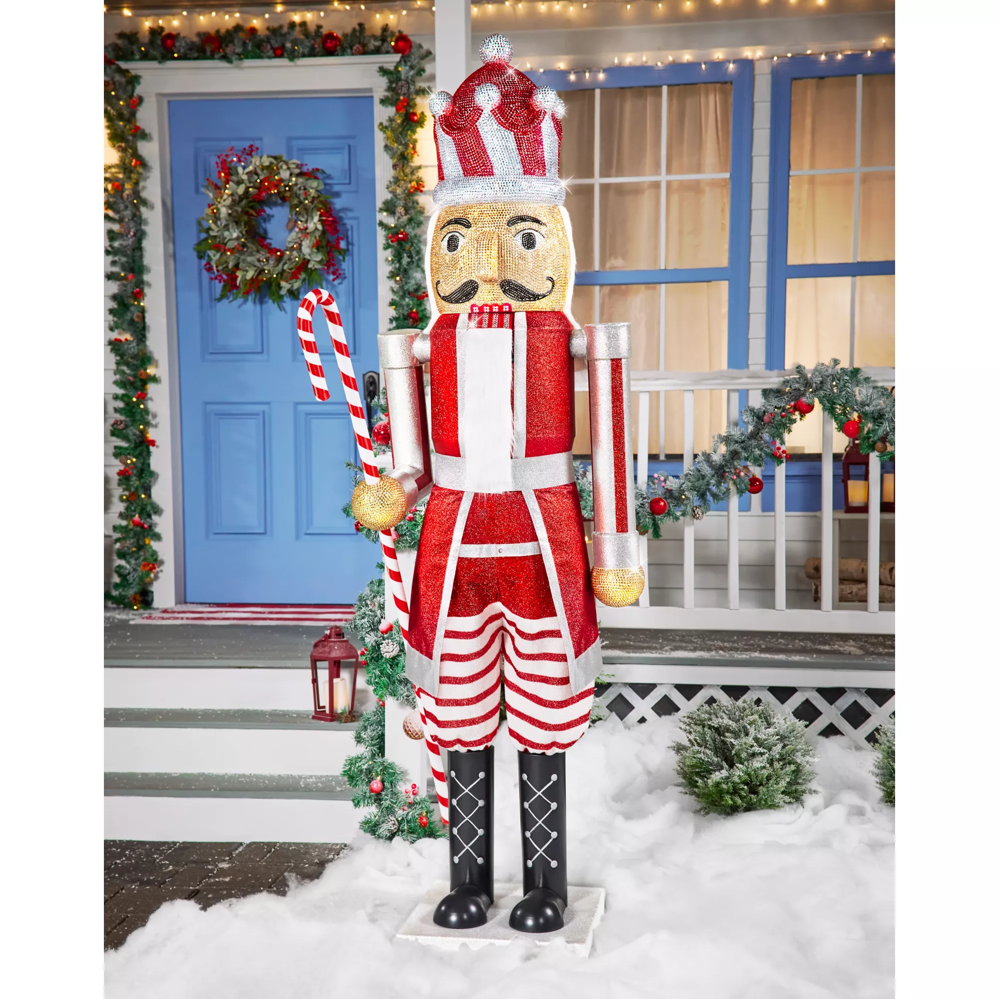 7 Ft Candy Cane Bling Bluetooth Compatible Nutcracker Animatronic at Spirit Halloween