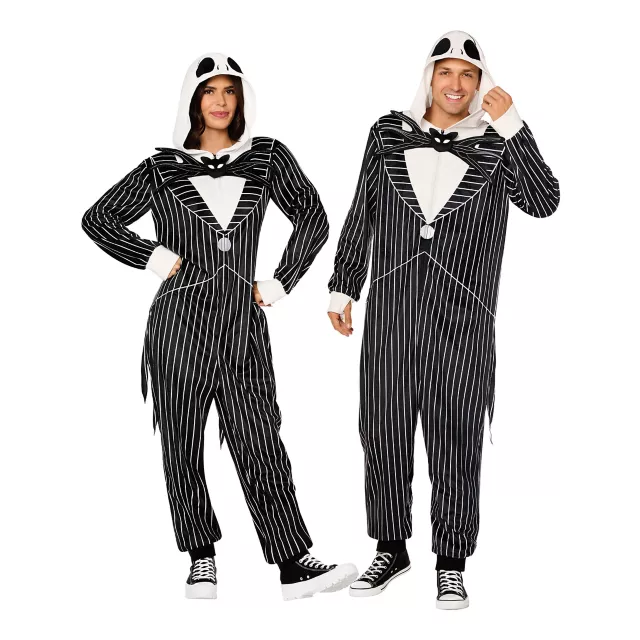 Adult Jack Skellington Hooded Plush Jumpsuit Costume -  The Nightmare Before Christmas at Spencer's