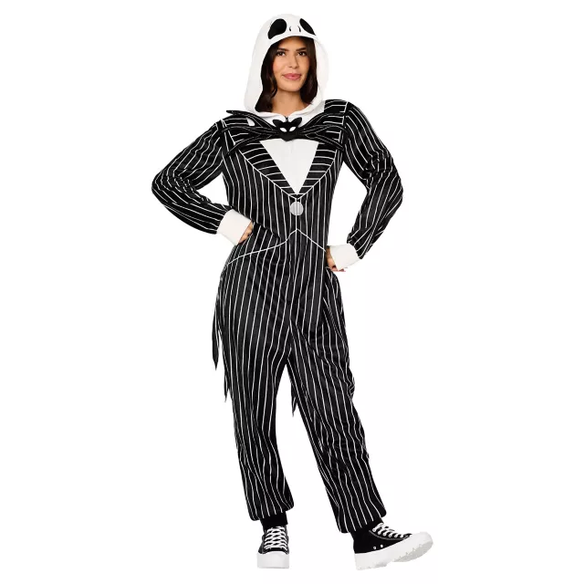 Adult Jack Skellington Hooded Plush Jumpsuit Costume -  The Nightmare Before Christmas at Spencer's