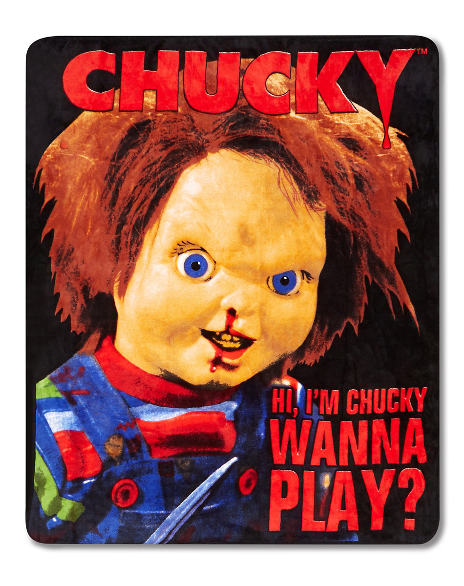 Hi, I'm Chucky Wanna Play Chucky Fleece Blanket by Spirit Halloween