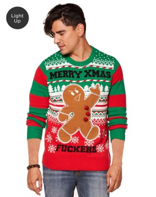 Light-Up Merry Xmas Fuckers Ugly Christmas Sweater - Spirithalloween.com