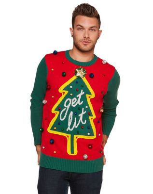 Light-Up Get Lit Ugly Christmas Sweater - Spirithalloween.com
