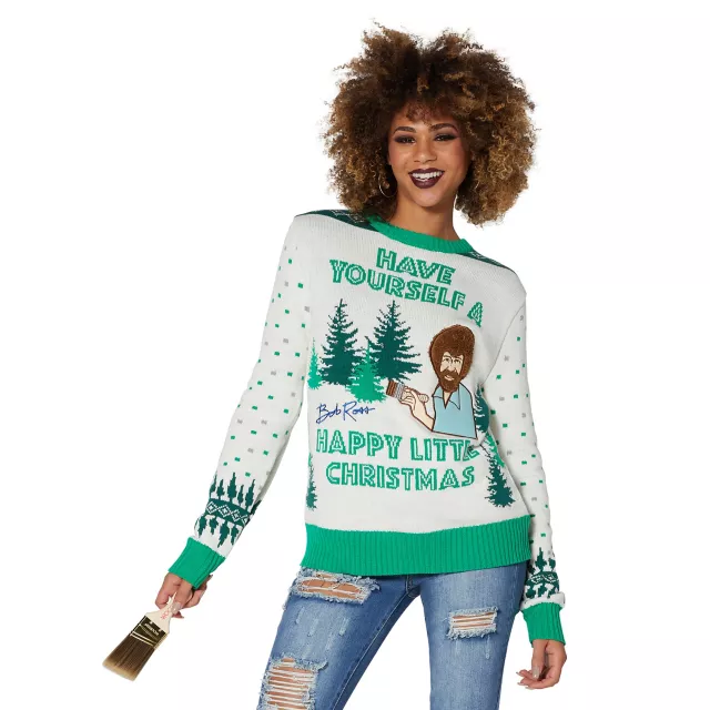 Light Up Bob Ross Ugly Christmas Sweater Spirithalloween