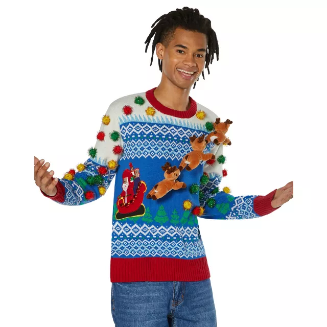 Light Up 3D Santa Sleigh Ugly Christmas Sweater Spirithalloween