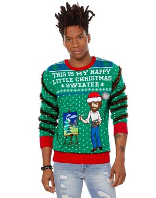 Light-Up Bob Ross Happy Little Christmas Ugly Christmas Sweater ...