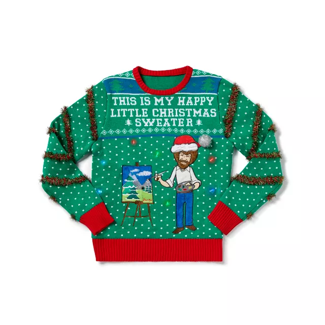 Light Up Bob Ross Happy Little Christmas Ugly Christmas Sweater