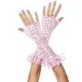 Long Pink Lace-Up Fingerless Gloves at Spencer's