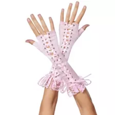 Long Pink Lace-Up Fingerless Gloves at Spencer's