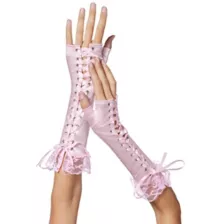 Long Pink Lace-Up Fingerless Gloves at Spencer's