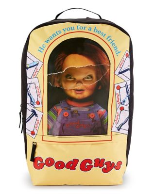 good guys chucky mini backpack Bioworld Child's Play Chucky Doll Toy Box Replica Faux Leather Tote Bag Laptop Travel Backpack Its designed after his Good Guys outfit Loungefly Chucky Good Guys Box