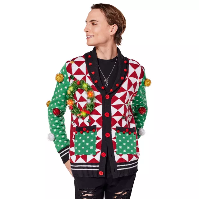 Wreath Ugly Christmas Cardigan Sweater Spirithalloween