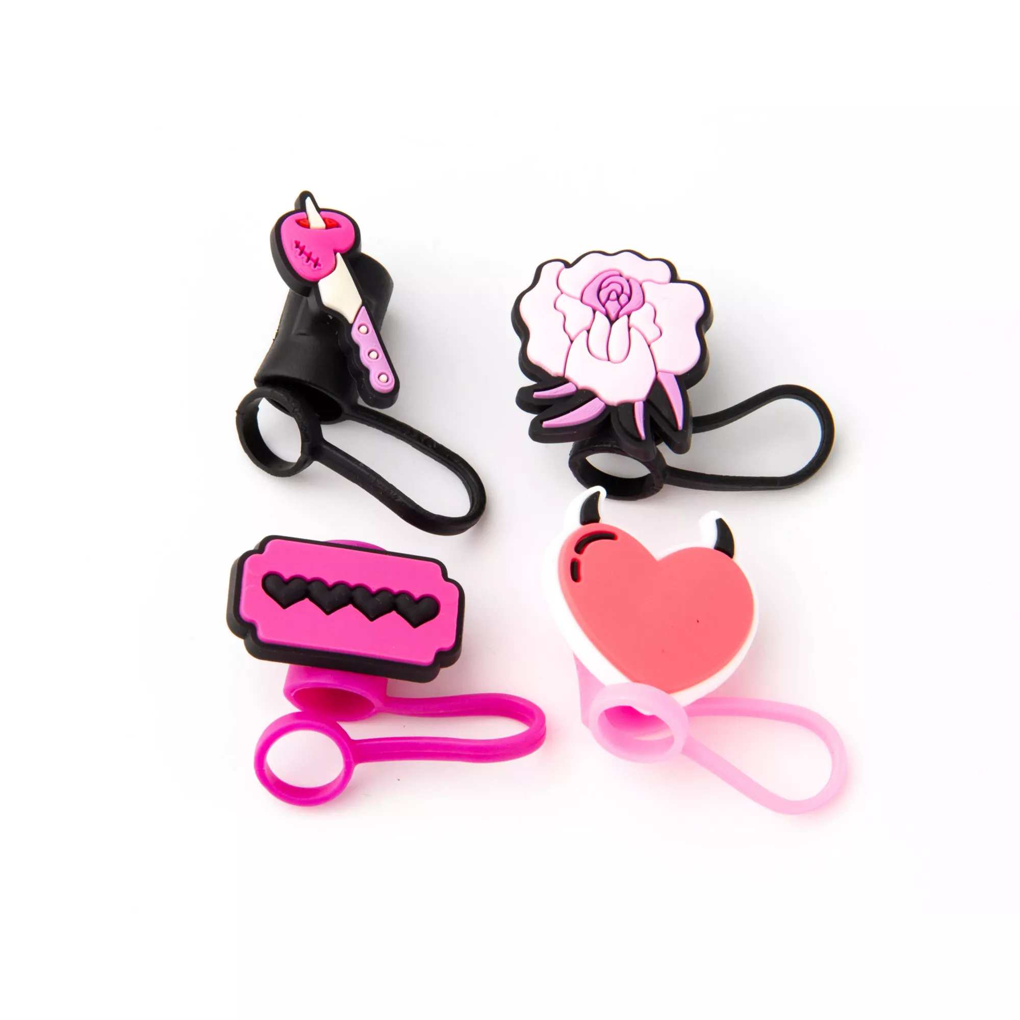 Black and Pink Travel Tumbler Straw Toppers - 4 Pack at Spencer's