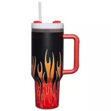 Black and Orange Flame Travel Tumbler with Straw - 40 oz. at Spencer's