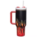 Black and Orange Flame Travel Tumbler with Straw - 40 oz. at Spencer's