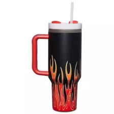 Black and Orange Flame Travel Tumbler with Straw - 40 oz. at Spencer's
