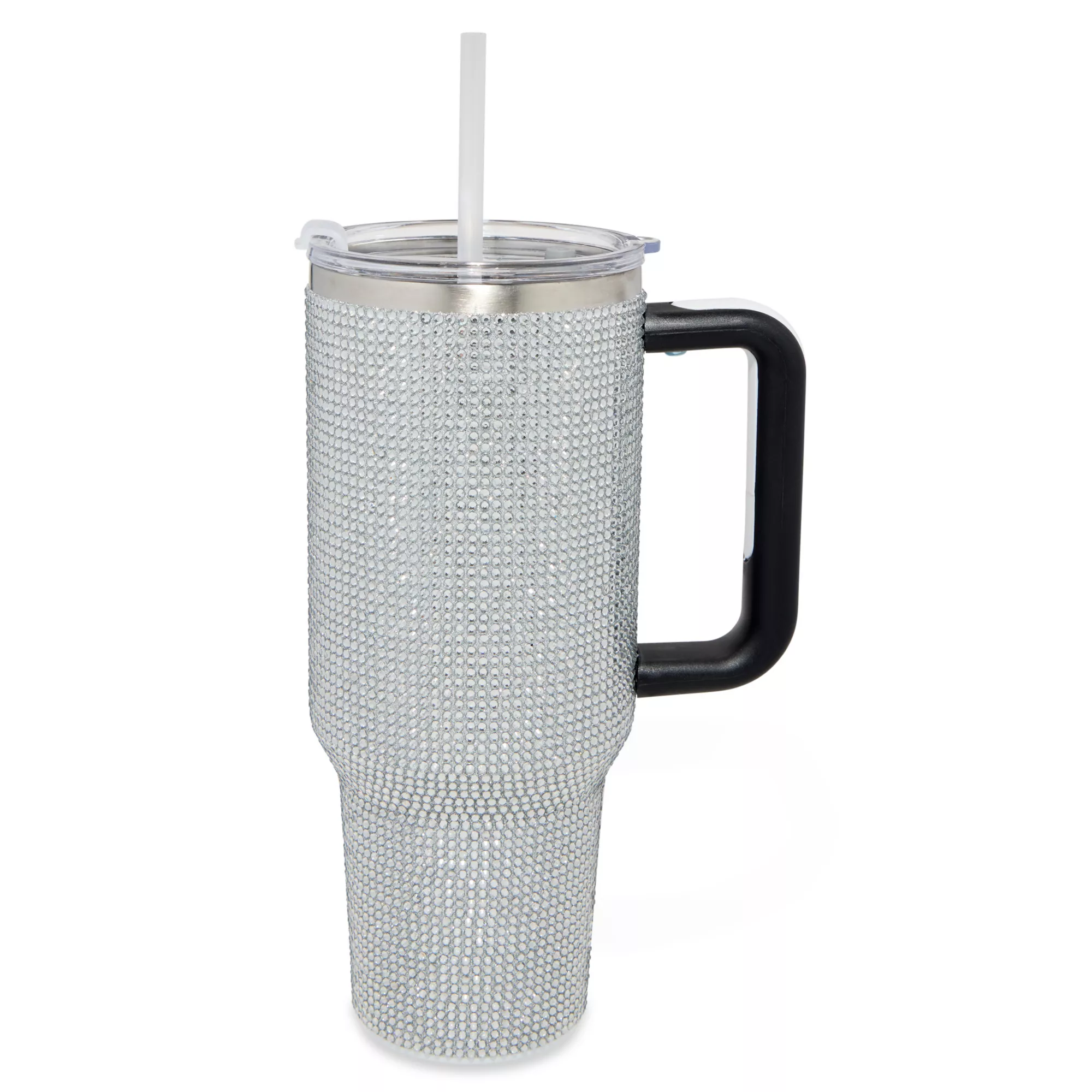 Silver Rhinestone Travel Tumbler with Straw - 40 oz. at Spencer's