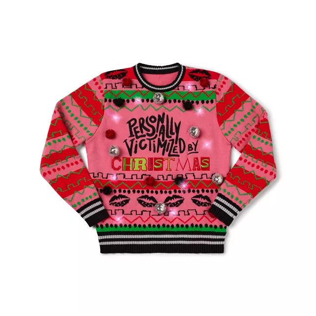 Light Up Personally Victimized by Christmas Pink Christmas Sweater Mean Girls