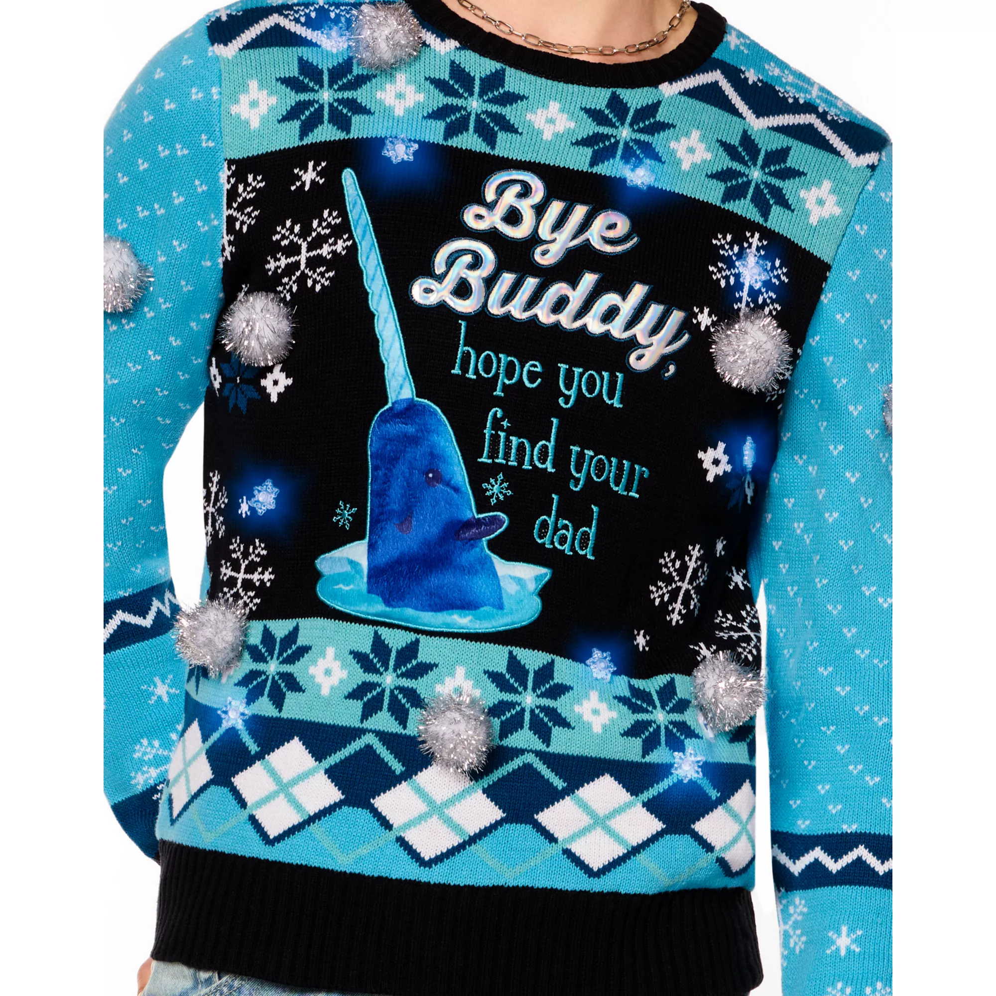 Light-Up Blue Narwhal Christmas Sweater - Elf at Spencer's