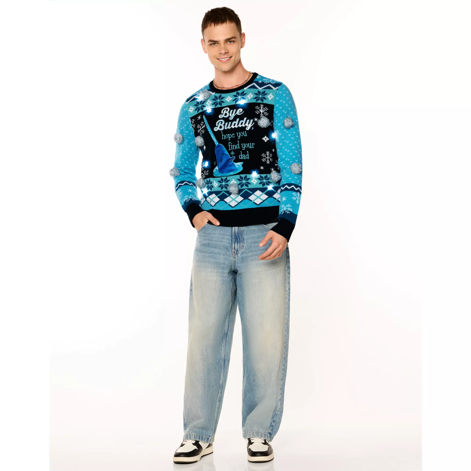Light-Up Blue Narwhal Christmas Sweater - Elf at Spencer's