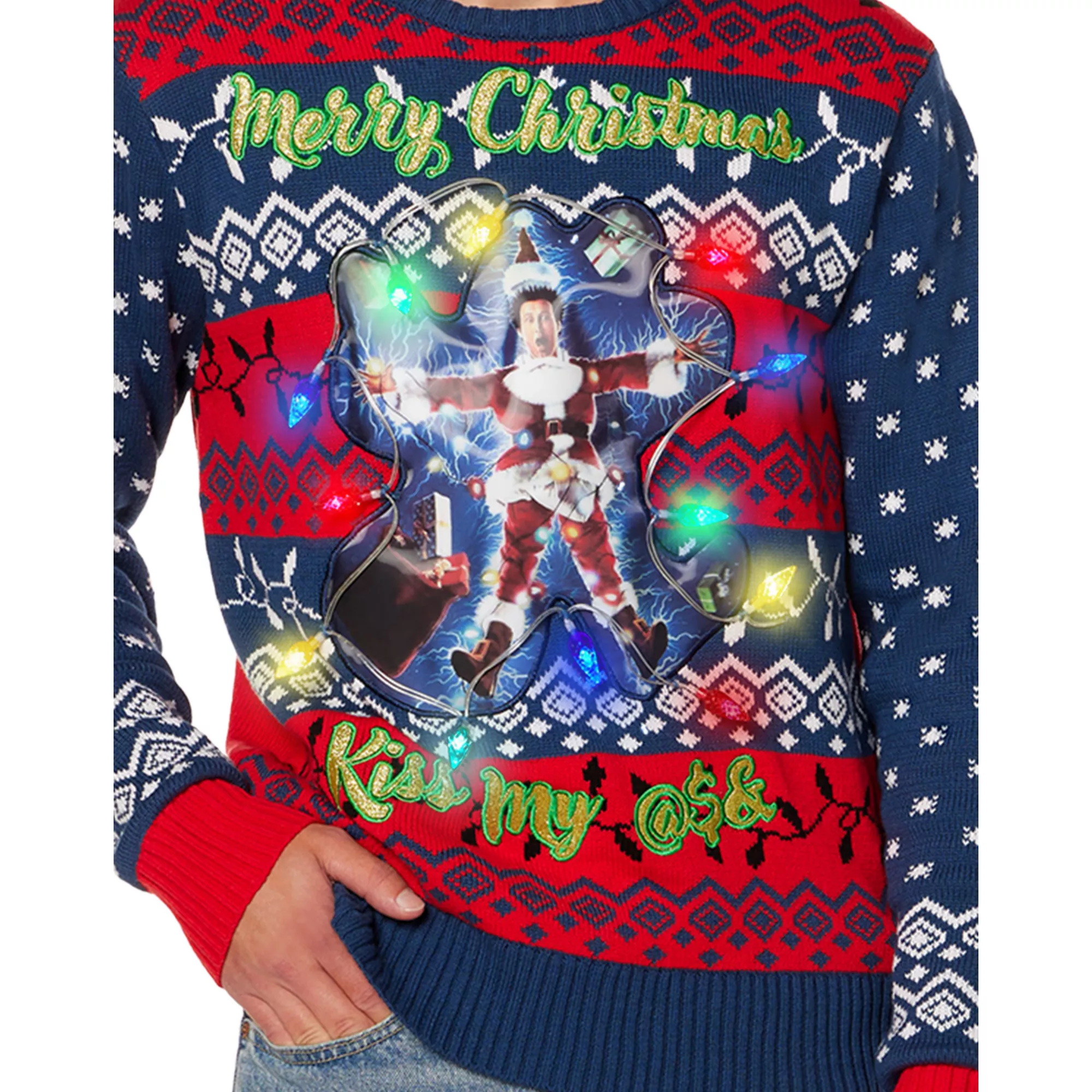 Light-Up Clark Griswold Kiss My Ass Christmas Sweater - National Lampoon's Christmas Vacation at Spencer's