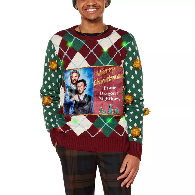 Light-Up Merry Christmas Dragon and Nighthawk Christmas Sweater - Step Brothers at Spencer's
