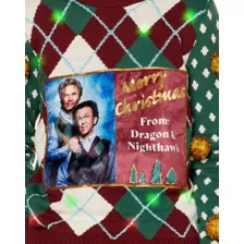 Light-Up Merry Christmas Dragon and Nighthawk Christmas Sweater - Step Brothers at Spencer's