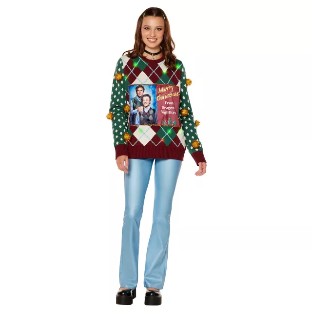 Light-Up Merry Christmas Dragon and Nighthawk Christmas Sweater - Step Brothers at Spencer's