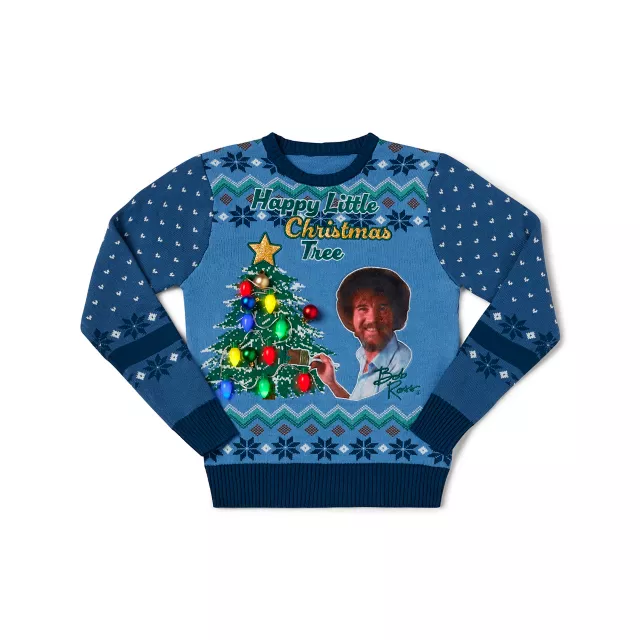 Light Up Bob Ross Happy Little Christmas Tree Christmas Sweater