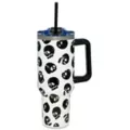 Black and White Glow in the Dark Skull Print Travel Cup with Straw - 40 oz. at Spencer's