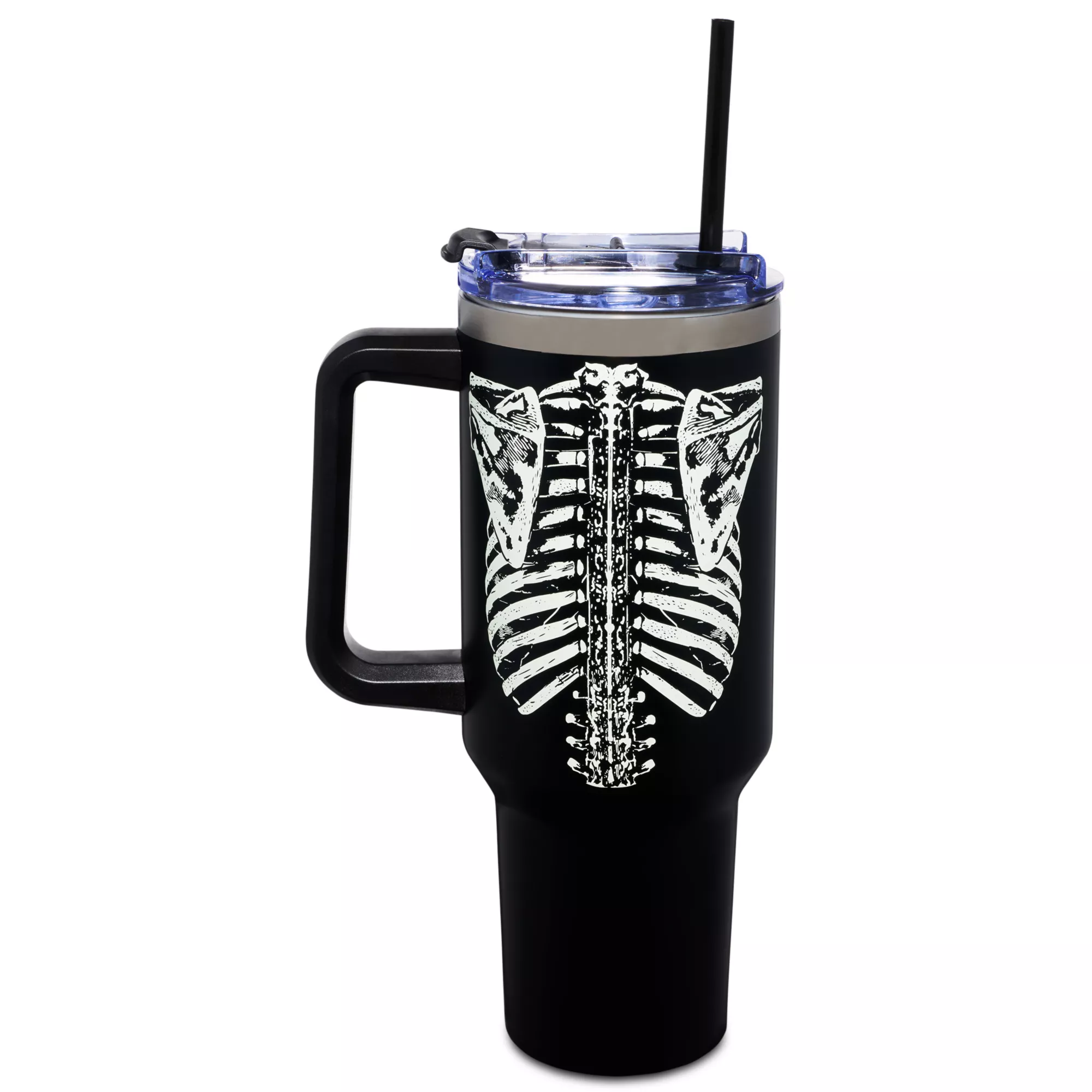 Glow in the Dark Rib Cage Travel Tumbler with Straw - 40 oz. at Spencer's