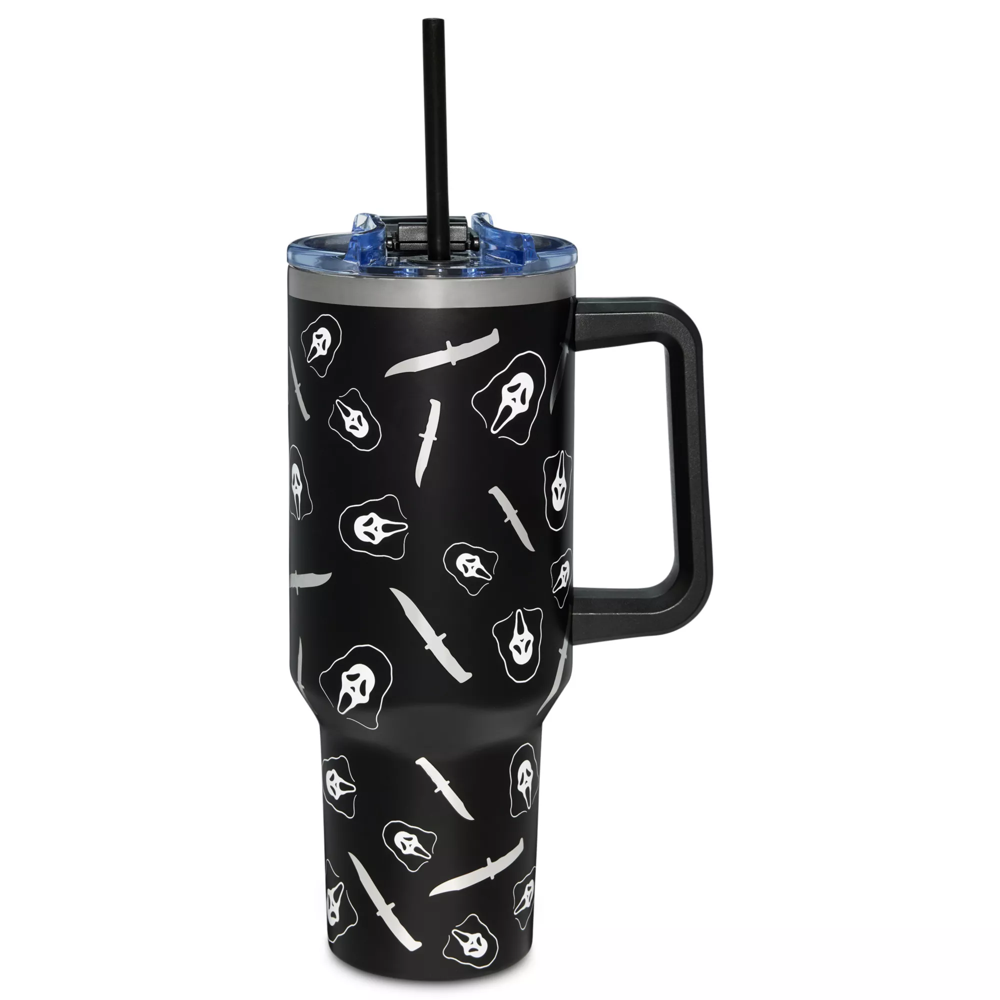 Ghost Face Metallic Knife Print Travel Tumbler with Straw - 40 oz. at Spencer's