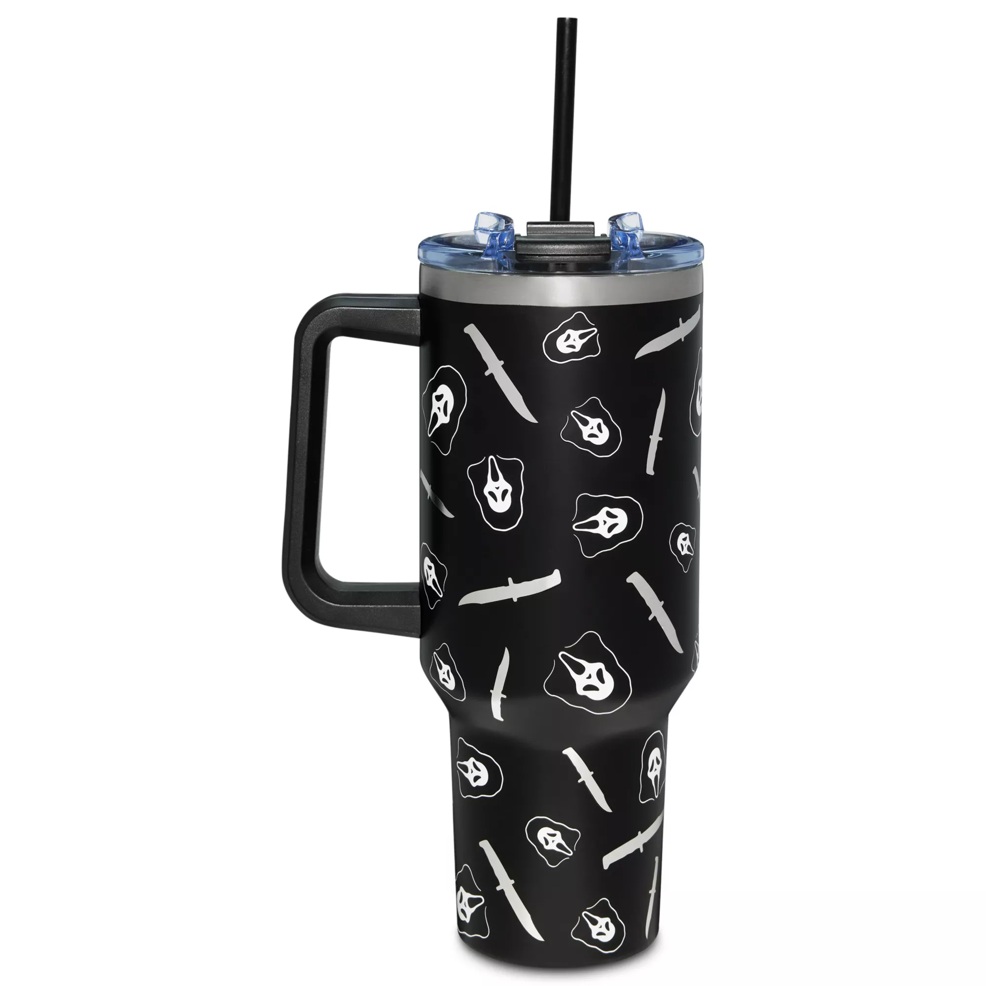 Ghost Face Metallic Knife Print Travel Tumbler with Straw - 40 oz. at Spencer's