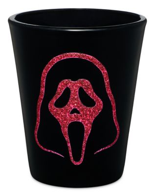 Black and Pink Ghost Face Glitter Shot Glass - 2 oz