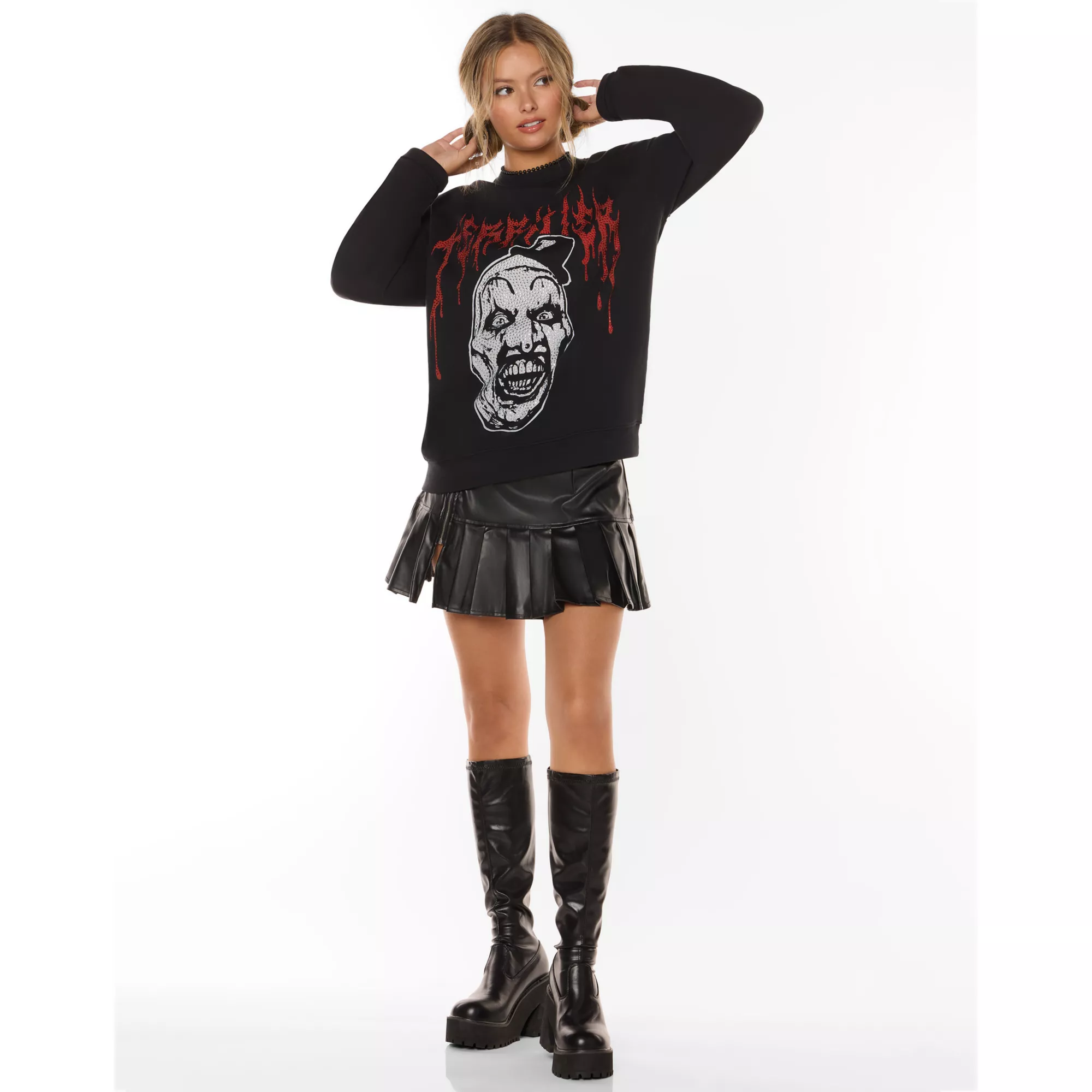 Terrifier Rhinestone Crewneck Sweatshirt at Spencer's