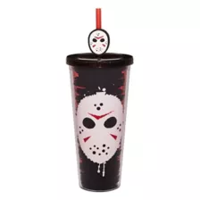 Friday the 13th Jason Mask Cup with Straw Topper - 24 oz. at Spencer's