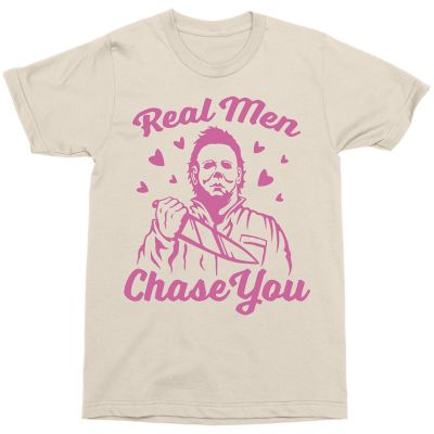 Michael Myers Real Men Chase You T Shirt - Halloween, Natural, 2X - Spirit Halloween