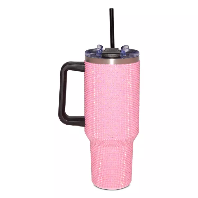 Pink Rhinestone Travel Tumbler with Straw - 40 oz. at Spencer's