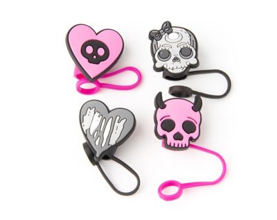 04581104 - Multi-Pack Pink Skull and Heart Straw Toppers - 4 Pack
