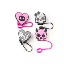 Multi-Pack Pink Skull and Heart Straw Toppers - 4 Pack at Spencer's