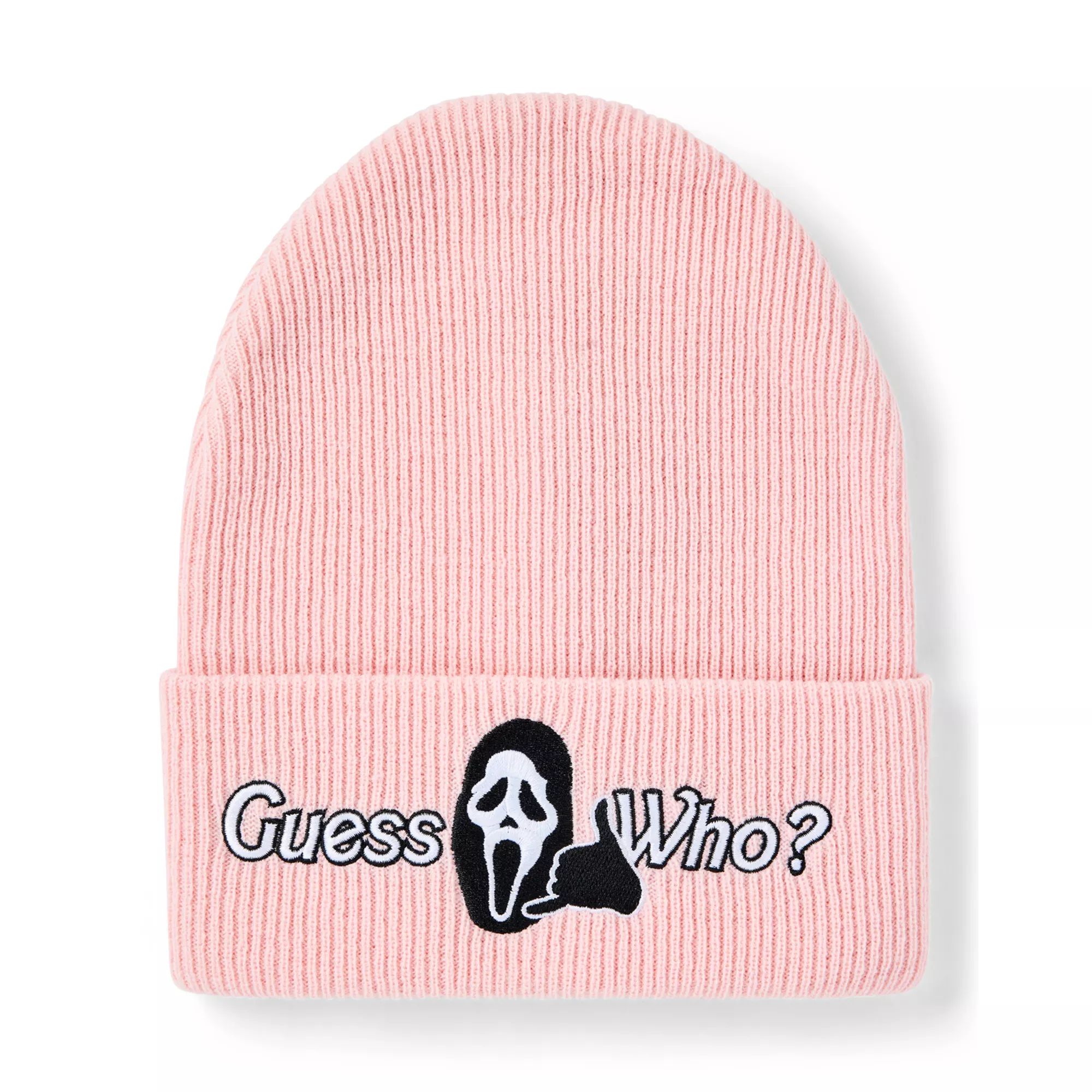Pink Guess Who Cuff Beanie Hat - Ghost Face at Spencer's