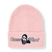 Pink Guess Who Cuff Beanie Hat - Ghost Face at Spencer's