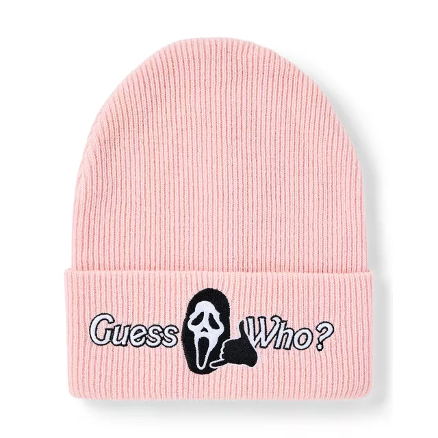 Pink Guess Who Cuff Beanie Hat - Ghost Face at Spencer's