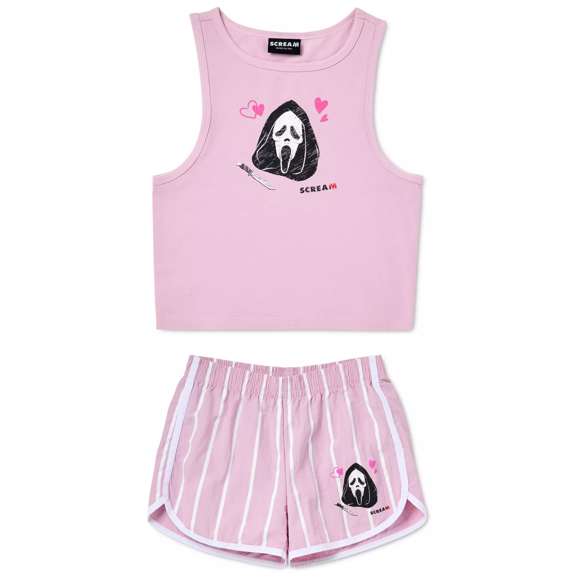 Pink Ghost Face Tank Top and Shorts Set - Scream at Spencer's